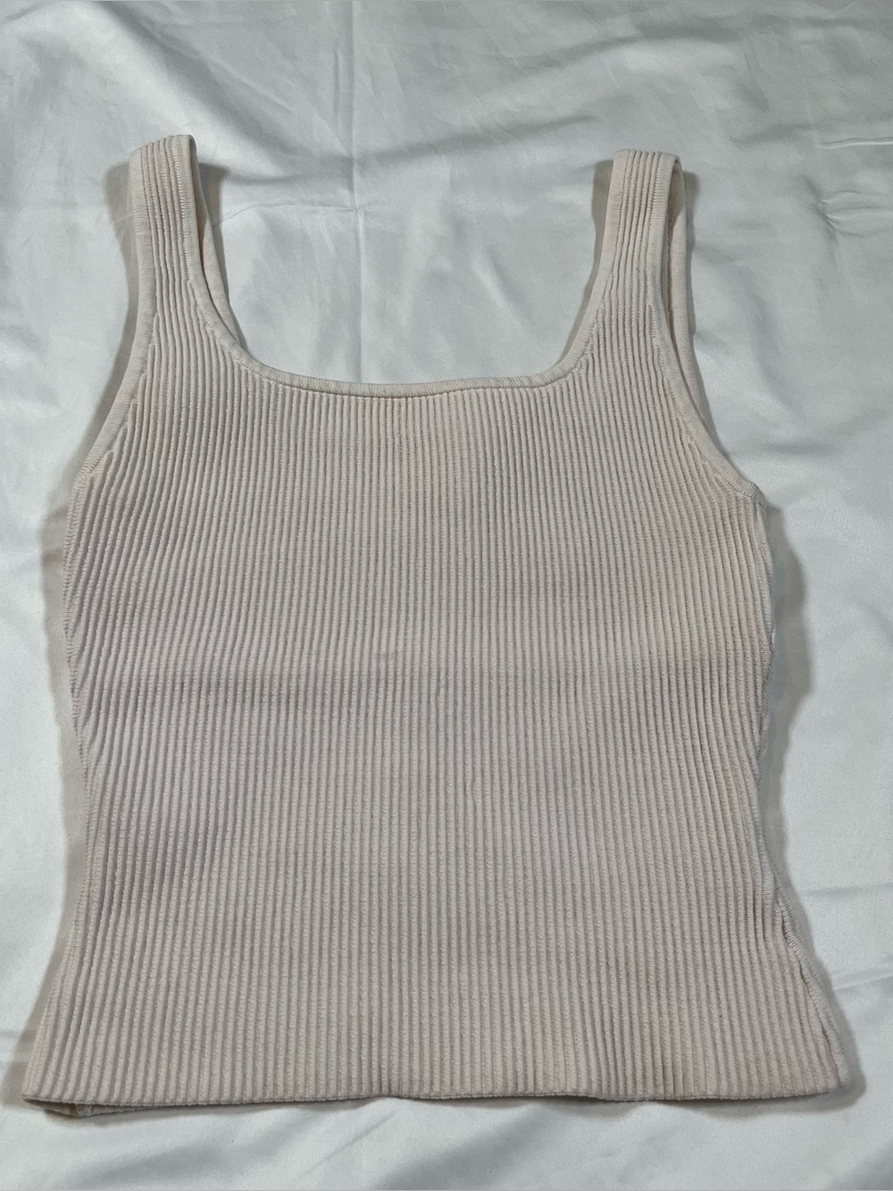 Babaton Sculpt Knit Square Neck Tank Top In Cream Ribbed Cropped Women’s Sz‎ S